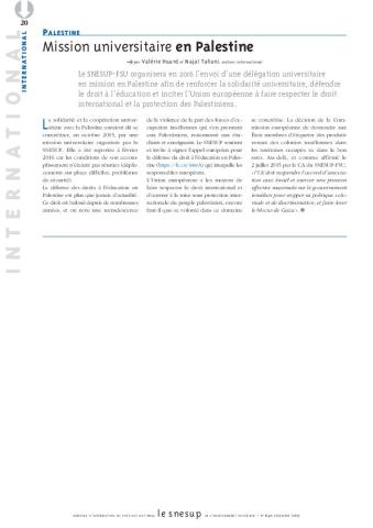 PALESTINE : Mission universitaire en Palestine - Valérie Huard et Najat Talhi - N° 640 DECEMBRE 2015