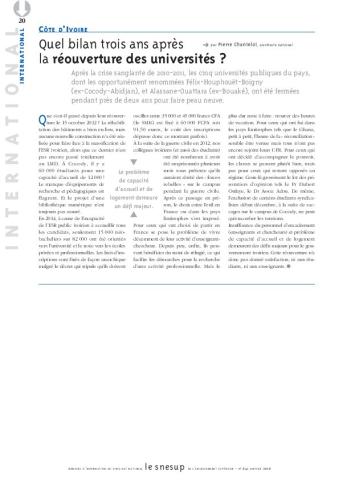 CÔTE D’IVOIRE : Quel bilan trois ans après la réouverture des universités ? - Pierre Chantelot - N° 641 JANVIER 2016