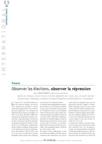 TURQUIE : Observer les élections, observer la répression - Xavier Lambert - N° 641 JANVIER 2016