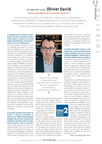 ENTRETIEN AVEC Olivier David - Marc Neveu - N° 641 JANVIER 2016