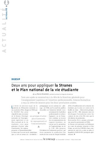 DGESIP : Deux ans pour appliquer la Stranes et le Plan national de la vie étudiante - Pierre Chantelot - N° 642 FEVRIER 2016