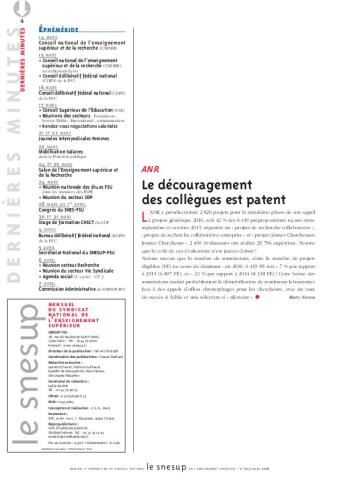 ANR : Le découragement  des collègues est patent - Marc Neveu - N° 643 MARS 2016