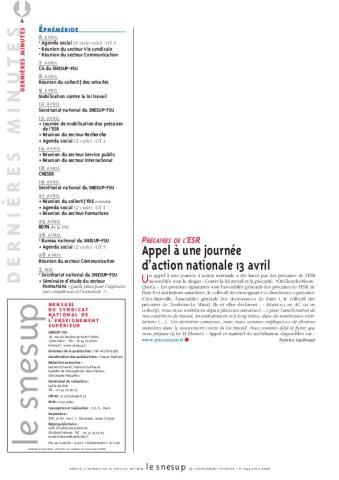 PRÉCAIRES DE L’ESR : Appel à une journée d’action nationale 13 avril - Fabrice Guilbaud - N° 644 AVRIL 2016