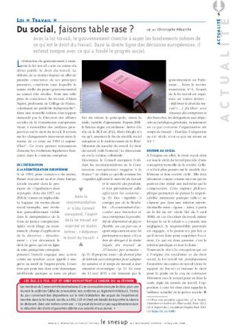 LOI « TRAVAIL » : Du social, faisons table rase ? - Christophe Pébarthe - N° 644 AVRIL 2016