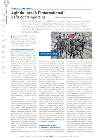SYNDICALISME GLOBAL : Agir du local à l’international : défis contemporains - Marc Delepouve - N° 644 AVRIL 2016
