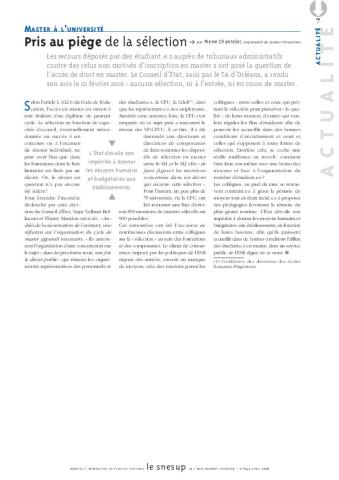MASTER À L’UNIVERSITÉ : Pris au piège de la sélection - Pierre Chantelot - N° 644 AVRIL 2016