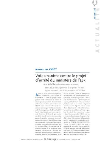 MOYENS DES CHSCT : Vote unanime contre le projet d’arrêté du ministère de l’ESR - Michel Carpentier - N° 645 MAI 2016