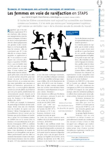 SCIENCES ET TECHNIQUES DES ACTIVITÉS PHYSIQUES ET SPORTIVES : Les femmes en voie de raréfaction en STAPS - Cécile Ottogalli, Claire Pontais et Anne Roger - N° 646 JUIN 2016