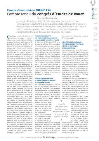 CONGRÈS D’ÉTUDES 2016 DU SNESUP-FSU : Compte rendu du congrès d’études de Rouen - N° 646 JUIN 2016