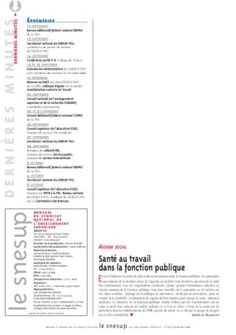AGENDA SOCIAL:  Santé au travail  dans la fonction publique - Isabelle de Mecquenem - N° 647 SEPTEMBRE 2016