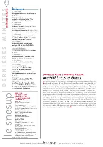 UNIVERSITÉ REIMS CHAMPAGNE ARDENNE : Austérité à tous les étages - Section locale - N° 647 SEPTEMBRE 2016