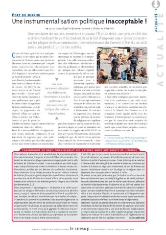 PORT DU BURKINI : Une instrumentalisation politique inacceptable ! - Secteurs égalité femme-homme et Droits et libertés - N° 647 SEPTEMBRE 2016