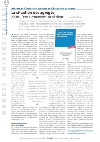 RAPPORT DE L’INSPECTION GÉNÉRALE DE L’ÉDUCATION NATIONALE : La situation des agrégés dans l’enseignement supérieur - Alain Policar - N° 648 OCTOBRE 2016