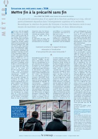 SITUATION DES PRÉCAIRES DANS L’ESR : Mettre fin à la précarité sans fin - Jean--Luc Godet - N°649 NOVEMBRE 2016