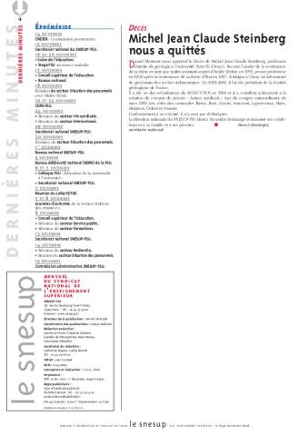 Décès : Michel Jean Claude Steinberg nous a quittés - Hervé Christofol - NOVEMBRE 2016