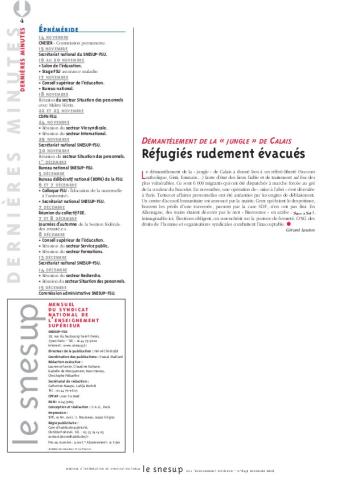 DÉMANTÈLEMENT DE LA « JUNGLE » DE CALAIS Réfugiés rudement évacués - Gérard Lauton - N° 649 NOVEMBRE 2016