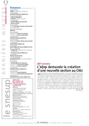 AEF Économie : L’Afep demande la création d’une nouvelle section au CNU - Anne Mascret - N° 649 NOVEMBRE 2016