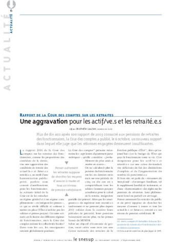 RAPPORT DE LA COUR DES COMPTES SUR LES RETRAITES : Une aggravation pour les actif/ve.s et les retraité.e.s - Michelle Lauton - N° 649 NOVEMBRE 2016