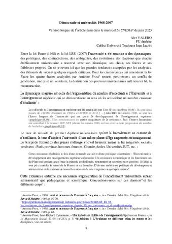 Démocratie et universités 1968-2007, par Alet VALERO