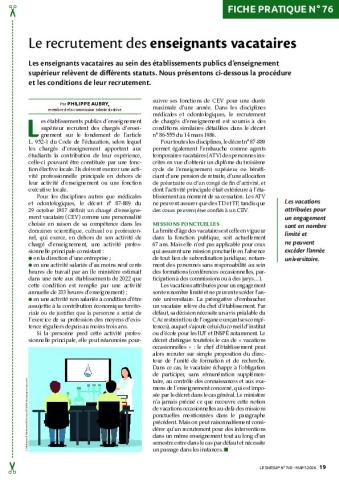 Fiche pratique n° 76 - Le recrutement des enseignants vacataires