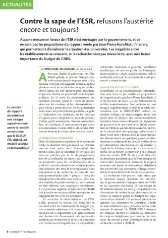 Contre la sape de l’ESR, refusons l’austérité encore et toujours !