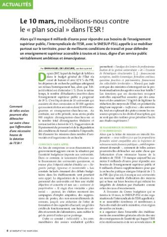 Le 10 mars, mobilisons-nous contre le « plan social » dans l’ESR !