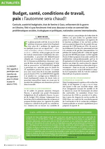 Budget, santé, conditions de travail, paix : l’automne sera chaud !