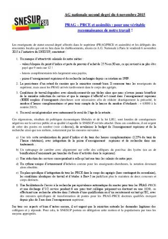 AG nationale second degré du 6 novembre 2015 PRAG – PRCE et assimilés : pour une véritable reconnaissance de notre travail !