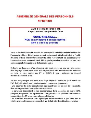 Université de Lyon 1 : Assemblée générale des personnels le 6 février 2018