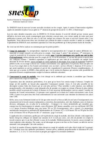 Respect du droit à congés - Circulaire de 2012 et propositions
