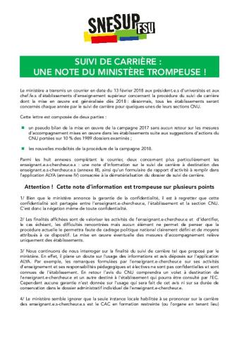 SUIVI DE CARRIERE :  UNE NOTE DU MINISTERE TROMPEUSE !
