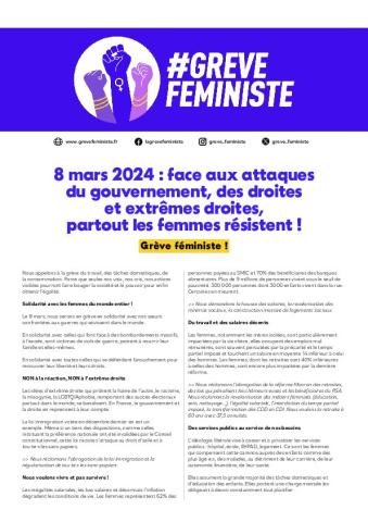 Appel grève féministe 8 mars 2024