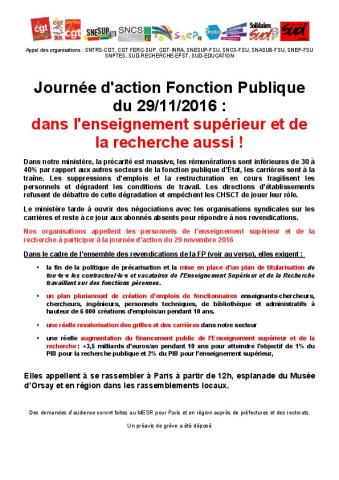 29 novembre : une journée réussie pour la fonction publique - Communiqué intersyndical