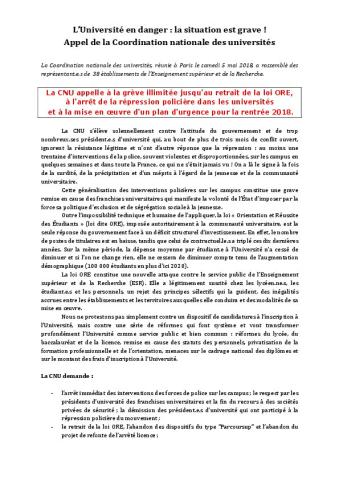 Appel de la Coordination nationale des universités