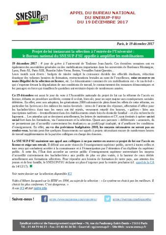 Projet de loi instaurant la sélection à l’entrée de l’Université : le Bureau national du SNESUP-FSU appelle à amplifier les mobilisations