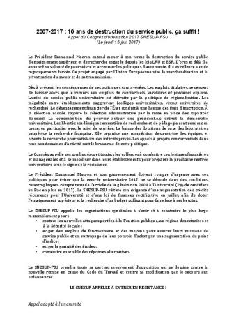 APPEL du Congrès d'orientation 2017