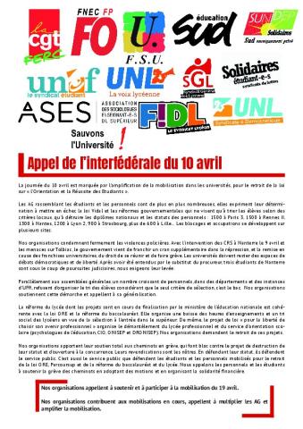 Appel de l'interfédérale pour le 19 avril 2018 : amplifions la mobilisation !