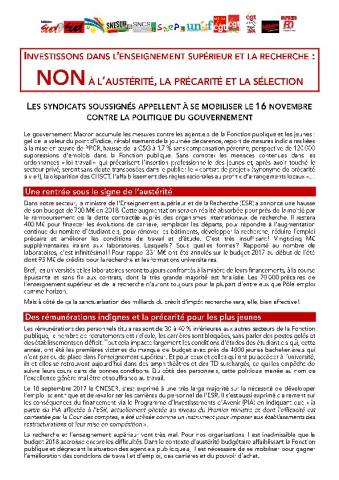 Appel intersyndical à la mobilisation du 16 novembre 