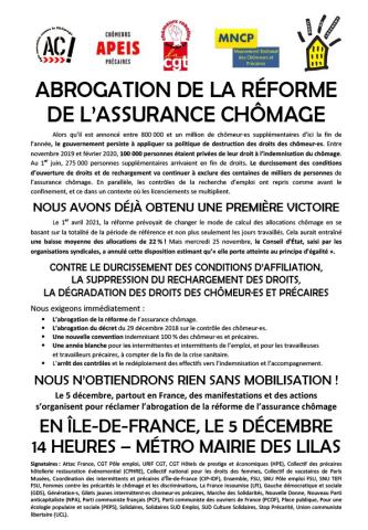 Samedi 5 décembre 2020 : Journée nationale de mobilisation contre le chômage et la précarité