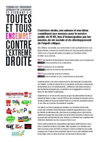 Toutes et tous ensemble contre l’extrême droite -  Appel unitaire du  17 mars 2022
