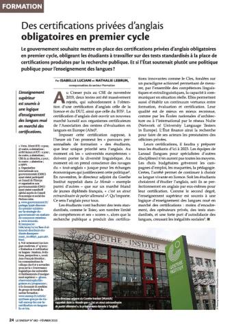 Des certifications privées d’anglais obligatoires en premier cycle