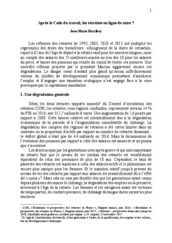 Article de Jean-Marie Harribey, économiste, dossier retraites du mensuel n° 662, février 2018