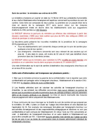 Suivi de carrière : le ministère aux ordres de la CPU 