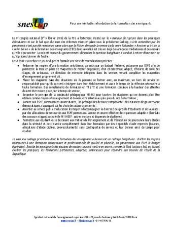 Pour une véritable refondation de la formation des enseignants (février 2016)