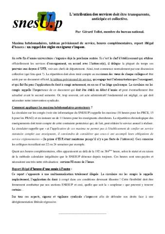 Maxima hebdomadaires, tableau prévisionnel de service, heures complémentaires, report illégal d’heures : un rappel des règles en vigueur s’impose.