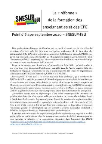 Une n-ième “réforme” de la Formation des enseignant·es et des CPE | Point d’étape septembre 2020