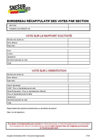 Bordereau récapitulatif des votes par section