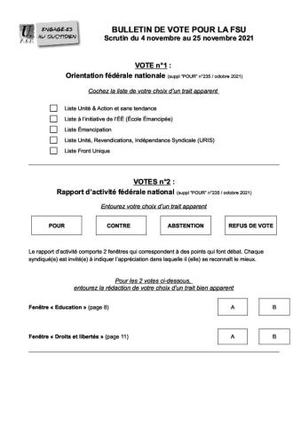 Bulletin de vote - Congrès FSU 2022