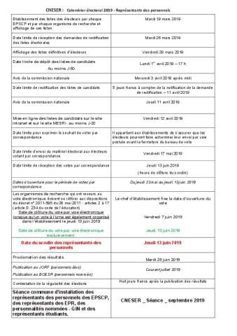 Calendrier des élections au CNESER 2019 