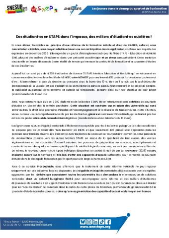 Des étudiant·es en STAPS dans l’impasse, des milliers d’étudiant·es oublié·es ! - Communiqué intersyndical du 25 mars 2026